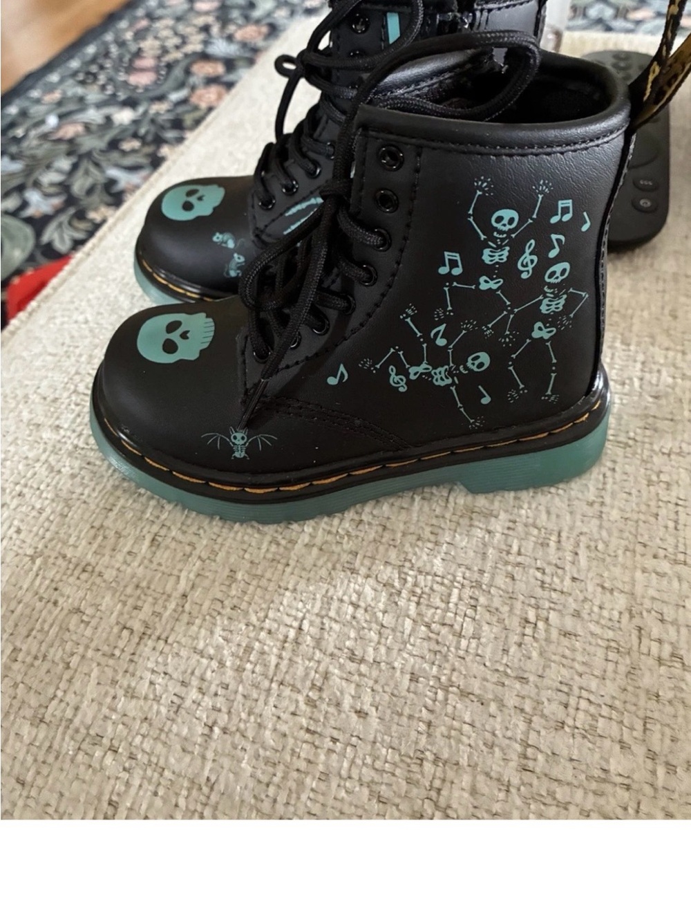 Dr. Martens Black Boots with Teal Skull Design